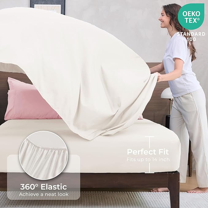 HEVUMYI Queen Comforter Set - 7-Piece All Season Bed in a Bag Queen Ultra Soft Bedding Set with Comforter Flat Sheet Fitted Sheet Pillowcases Pillow Shams Pink &amp Ivory