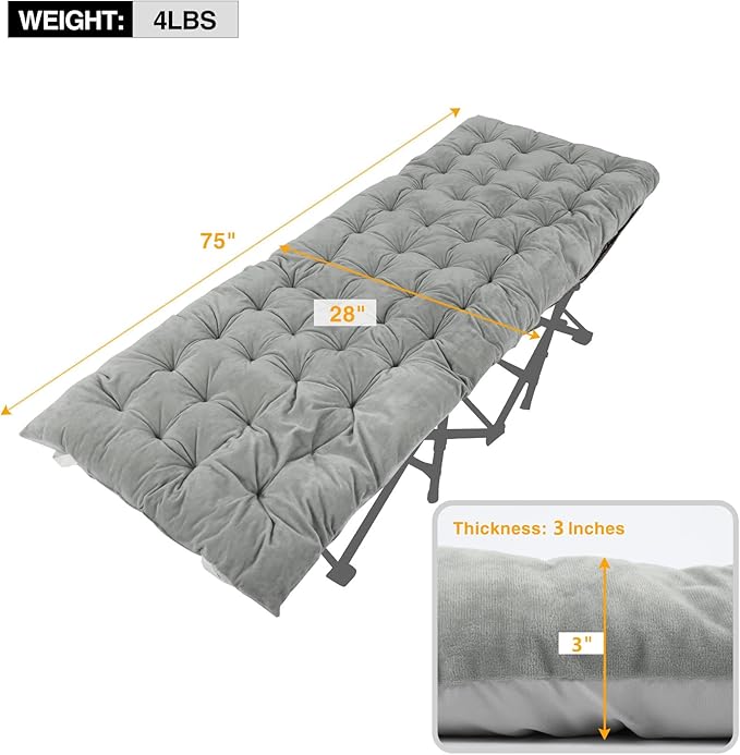 REDCAMP Extra Thick Folding Sleeping Cot Pads 75x28Comfortable Soft Velvet Cotton Camping Cot Mattress Pad for Hiking BackpackingNavy Gray Brown