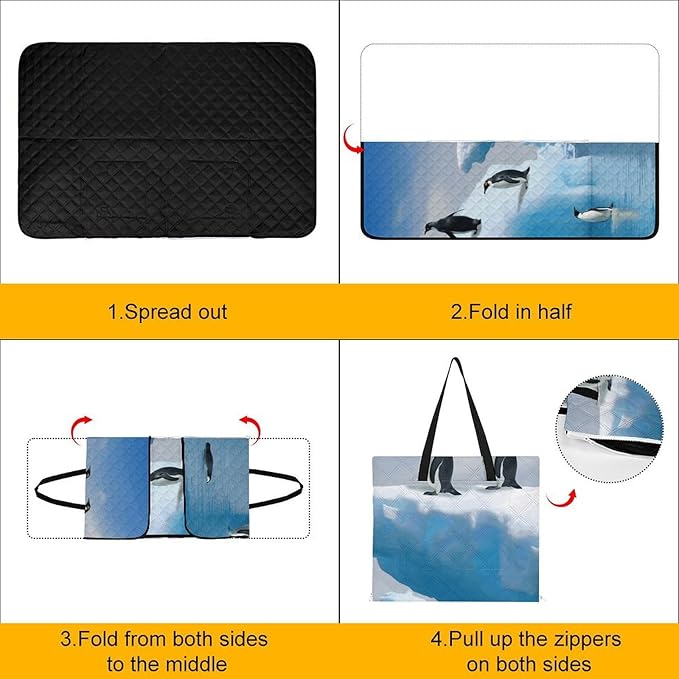 Zipper Penguins On The Iceberg Style Picnic Mat Suitable for Travel Camping Park Or Home Use