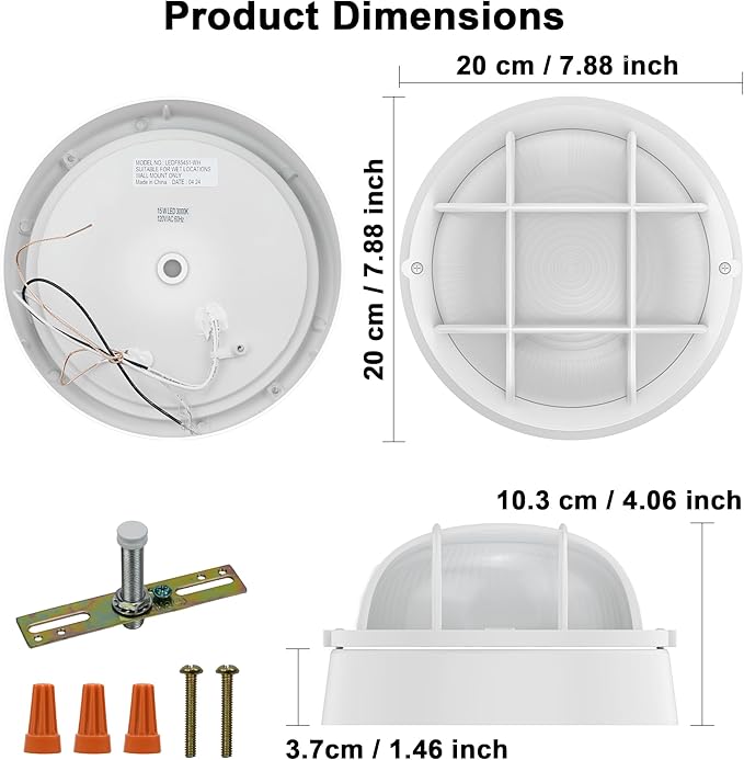 2 Pack 8 Bulkhead LED Light-White Round Nautical Lights 8 LED Sauna Light Fixture 3000K1500 LM15W Nautical Bulkhead Outdoor Light White Round