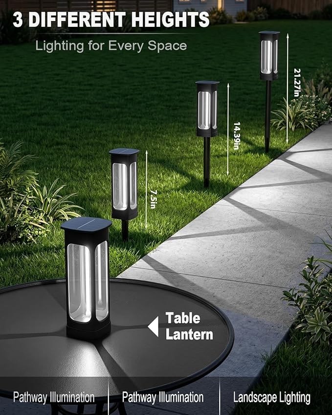 Solar Pathway Lights Outdoor 6 Pack Upgraded Brighter 6 Inch extended filament Solar Garden Lights Waterproof Up to 15 Hrs Lighting for Yard Garden Walkway Driveway Landscape Patio Decor （White）