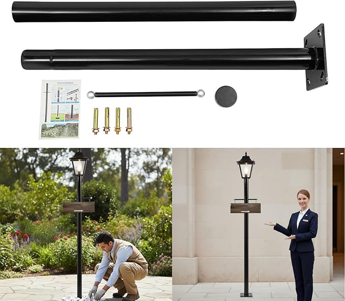 6.5FT Outdoor Lamp Post Split Street Light Pole with Cross Arm Base Mount Lighting Post Fixtures for Courtyard Parking Lot Fits Standard 3 Post Top Fixtures (6.5FT 76mm Base Mount)