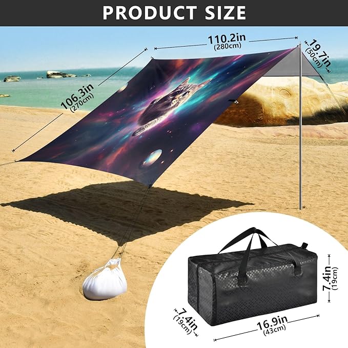 Camping Sun Shelters Cat Flying in The Universe Beach Canopy 126 * 110.2in