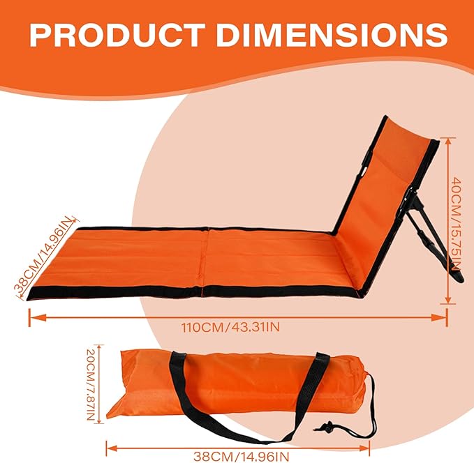 Portable Beach Lounger Reclining Beach Mat 15x43.3x15.8'' Oxford Cloth Waterproof Foldable Beach Lounge Chair Lightweight &amp Portable Beach Lounger for Adults Holidays Camping Park