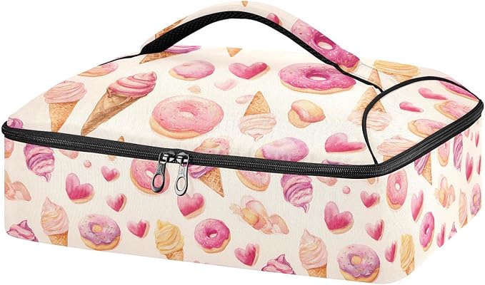 Casserole Carrier Watercolor Pink Pastel WhimsicalInsulated Casserole Carrier for Hot or Cold Food Thermal Lunch Tote for Potluck Parties Picnic Beach Fits 9 x 13 Inches Baking Dish