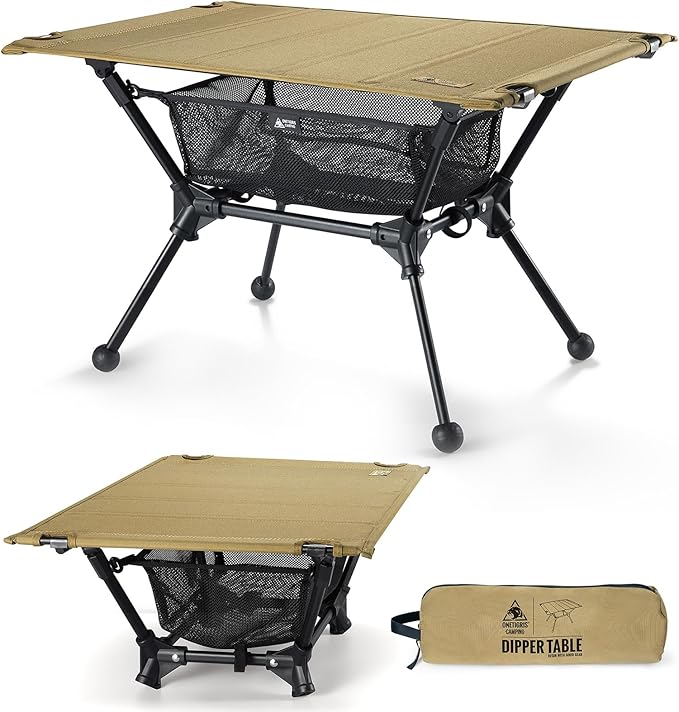 ONETIGRIS Dipper Camping Table Lightweight Portable Folding Table with Mesh Storage Net High/Low Options Ideal for Camping Hiking Tailgating Beach Picnic Travel Backyard