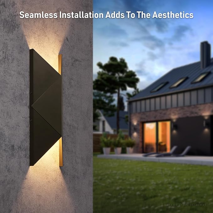 LEONLITE 3CCT LED Up Down Wall Light 100-277V CRI90 IP65 Waterproof Modern Wall Sconce Outdoor Geometry Series 3000K 4000K 5000K Selectable 14.96 Inch Porch Light Oil Rubbed Bronze Pack of 2