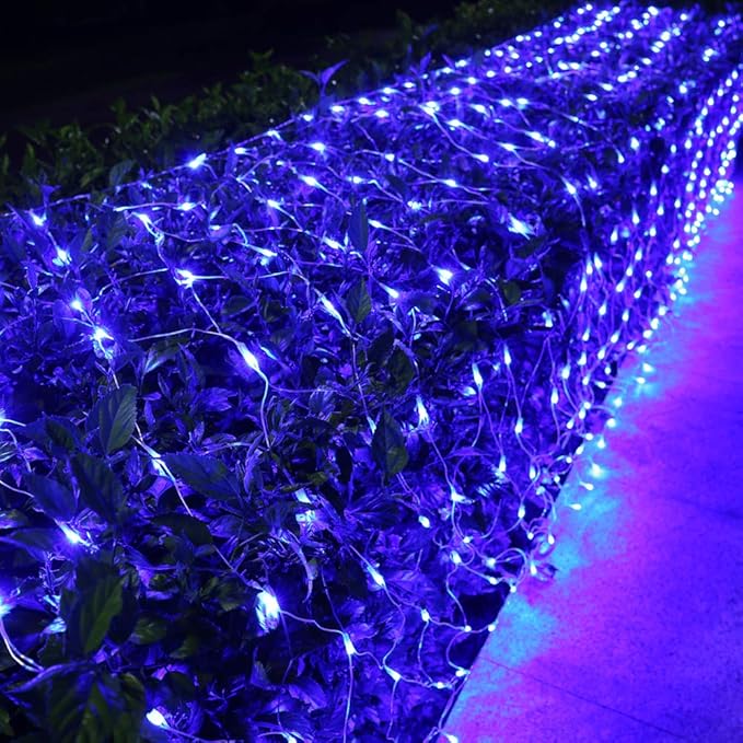 Joomer Christmas Net Lights - 12FT x 5FT 360 LED Plug-in Mesh Lights Waterproof with 8 Modes Timer Connectable for Bushes Trees Garden Outdoor Christmas Decor (Clear Wire Blue)