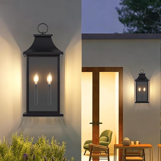 Large Outdoor Wall Lights Outdoor Lighting Exterior Lighting Fixtures Wall Mount Wall Sconce Light Outdoor Lanterns for Porch Black 22 2-Light 2-Pack