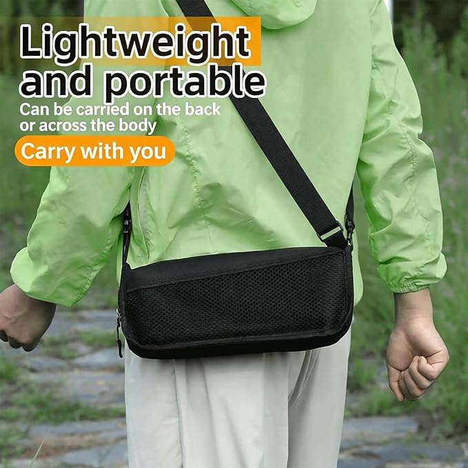 Portable Folding Stool with Storage Bag Lightweight Crossbody Design Carbon Steel Frame Mesh Side Pocket (Beige)