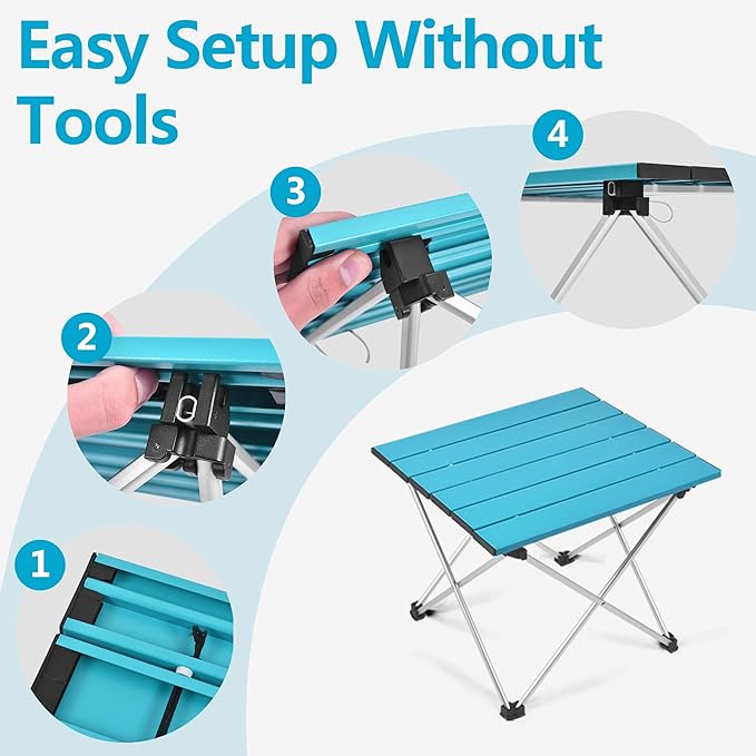 Grope Small Folding Camping Table with Aluminum Table Top Beach Table for Sand with Carrying BagPrefect for Outdoor Picnic BBQ Cooking Festival (Deep Blue-L)