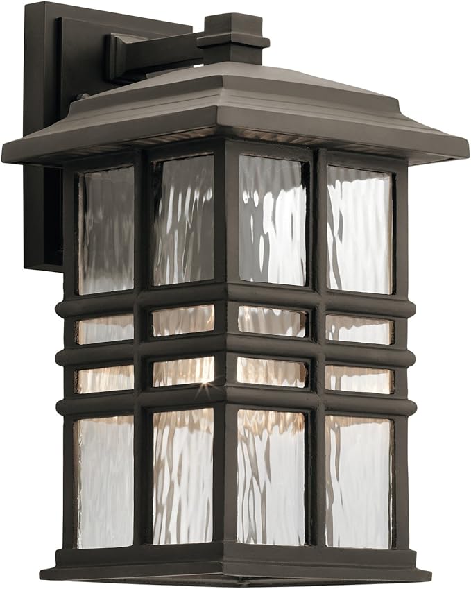Kichler Beacon Square 14.25 Outdoor Wall Light in Olde Bronze® 1-Light Exterior Wall Sconce with with Clear Hammered Glass (14.25 H x 8 W) 49830OZ