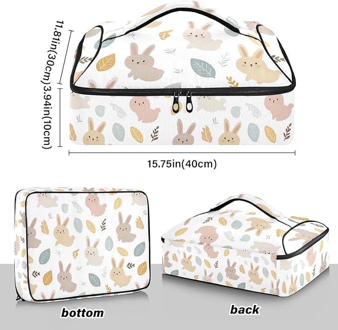 Casserole Carrier Rabbit PatternInsulated Casserole Carrier for Hot or Cold Food Thermal Lunch Tote for Potluck Parties Picnic Beach Fits 9 x 13 Inches Baking Dish