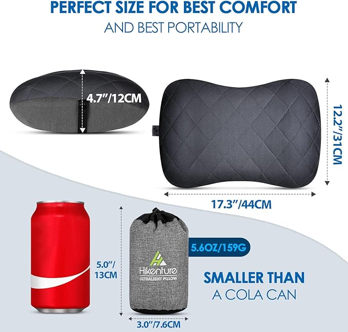 Hikenture Ultralight Inflatable Pillow with Removable Cover and 4 Thick Self Inflating Sleeping Pad Set