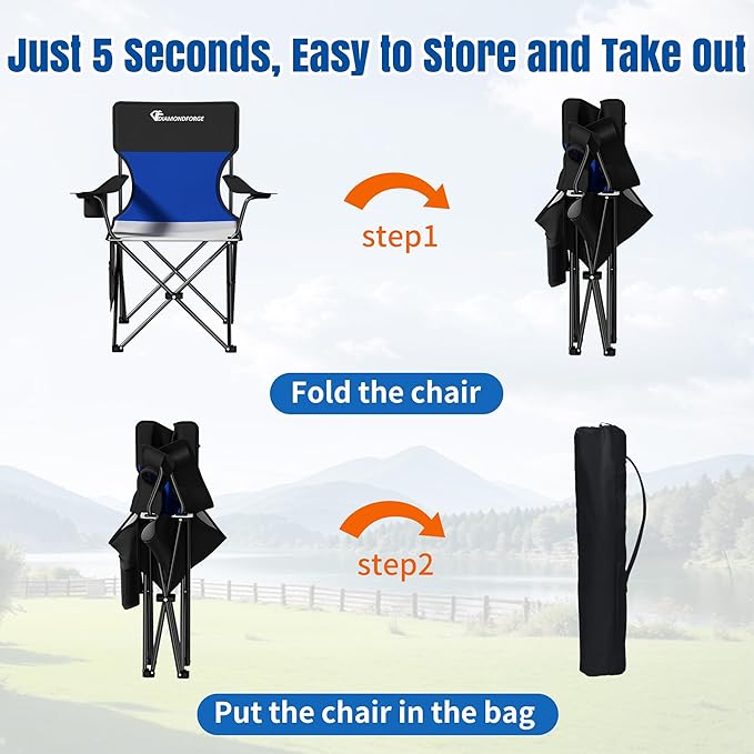 Oversized Folding Camping Chair 500lbs Bearing Capacity Portable Lawn Camping Chair for Adult Outdoor Camping Chair with Wider Cup Holder and Side Pocket for Hiking Fishing Sports