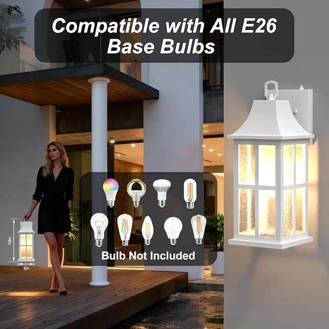 18 Modern Outdoor Wall Lights Aluminium Dusk to Dawn Outdoor Lighting Exterior Wall Lantern Waterproof Porch Light Outside Light for House Garage Patio (1 Pack White)
