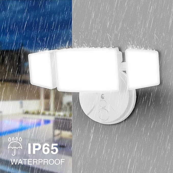 Onforu 75W Flood Lights Outdoor 7000LM Brightness Security Lights Switch Controlled 3 Adjustable Heads IP65 Waterproof 6500K Wall Mount Exterior LED Flood Light