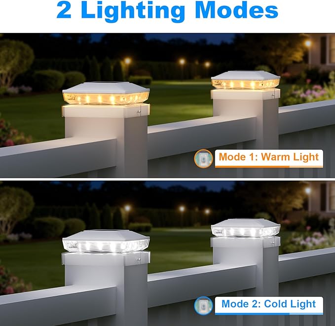 NIORSUN Solar Post Cap Lights Outdoor Waterproof 2 Lighting Modes 4x4 Post Solar Lights Fence Posts Solars Light for Deck Patio Garden Decoration 4x4 Posts Caps Wood Vinyl 12 Pack (White)
