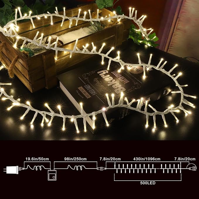 LAMPHOME 500 LED String Lights - 46ft 500LED Outdoor/Indoor Plug-in Twinkle Fairy Lights with 11 Modes - Warm White