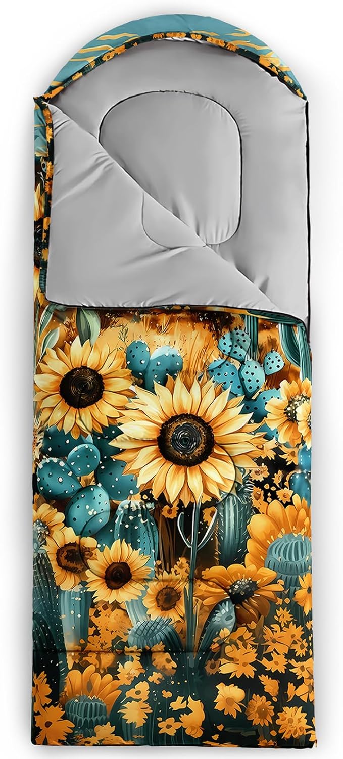 AILONEN Sunflower Sunset Sleeping Bag for Boys Girls Adults3 Season Warm &amp Cool Weather Botanical Design Lightweight Waterproof Camping Sleeping BagHikingOutdoor Backpack Traveling
