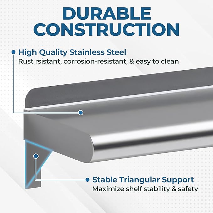 NSF Certified 18 Gauge Heavy Duty Stainless Steel Wall Shelf with Brackets for Kitchens Utility Rooms Storage Offices &amp Home (60'x18)