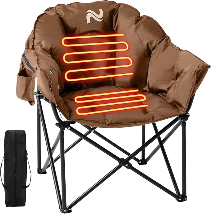 Slsy Heated Camping Chair Oversized Outdoor Portable Heated Folding Chair Heavy Duty 500 lbs Support Padded Seat for Outdoor Sports Camping Patio and Picnics
