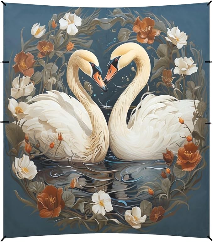 Camping Sun Shelters Swans Couple in Floral Circle Beach Canopy 126 * 110.2in