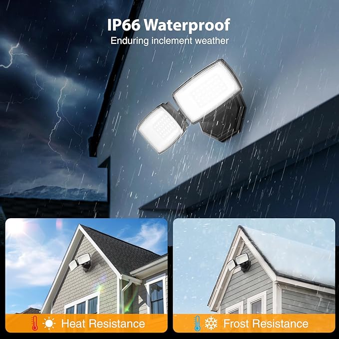 Onforu 3200LM Flood Lights Outdoor 32W 6500K LED Security Light Manual Switch Controlled IP66 Waterproof Outdoor Lights Wall Mount Exterior Flood Light with 2 Adjustable Heads Floodlights Outside