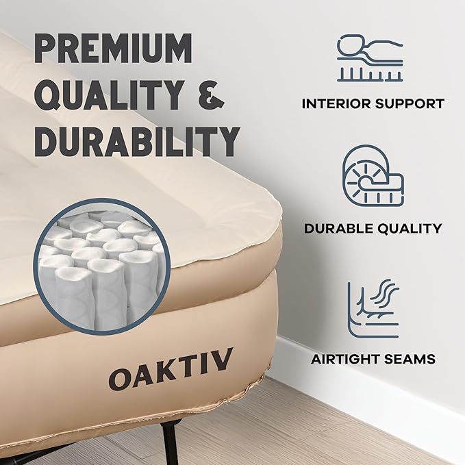 Twin Air Mattress with Frame Self Inflating/Deflating Bed for Adults - PeakRest Blow Up Bed Camping Cot with Mattress for Adults - Portable Twin with Travel Rolling Case on Wheels