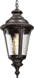 Emliviar 21.3 Modern Hanging Porch Light with Adjustable Chain Water Ripple Glass Outside Hanging Lighting in Oil Rubbed Bronze Finish XE265H-M ORB-SW