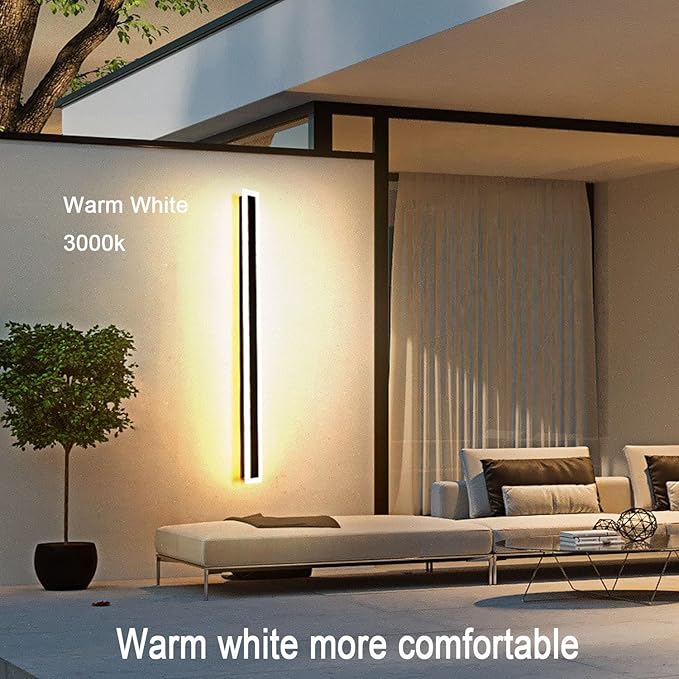 2Pack 23.6inch Long Outdoor LED Wall Light18W Waterproof IP65 Warm White 110V led Wall Mount Lighting Fixture Rectangular Black Garage Wall Lights Elegant Frosted White Acrylic Anti Rust