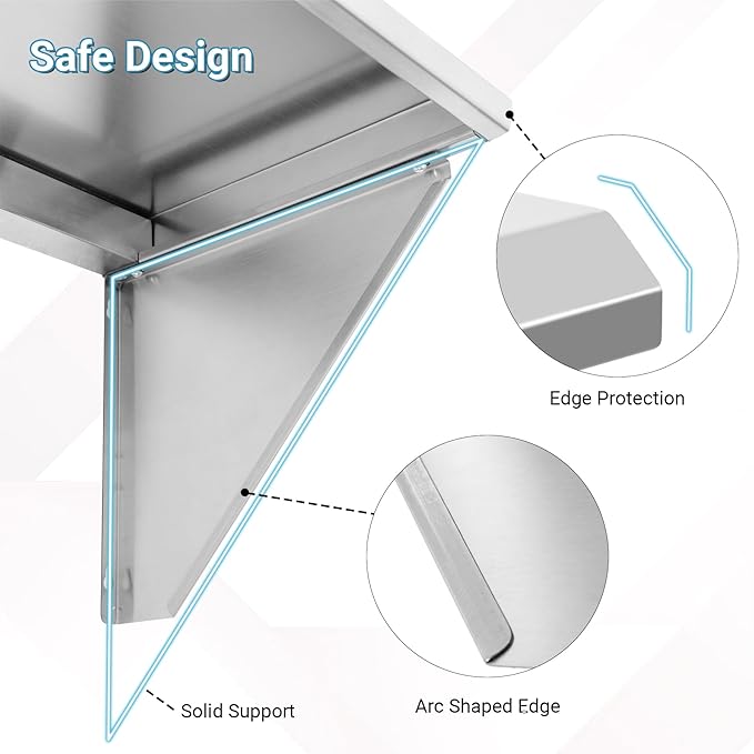 Stainless Steel Shelf 12 x 24 210LBS Wall Mounted Commercial Stainless Steel Shelving Stable Stainless Wall Shelf for Kitchen Bar Restaurant and Garage