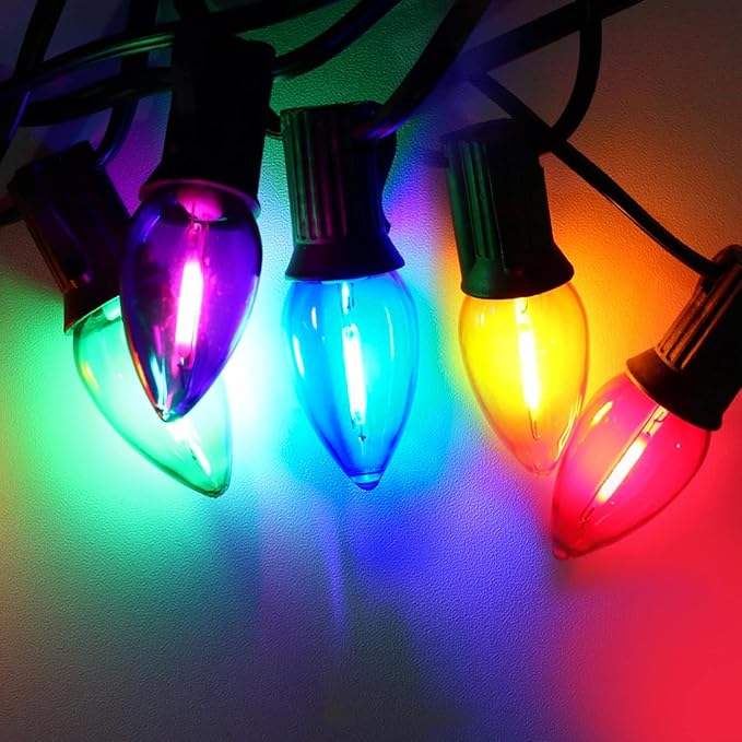 C7 LED Christmas String Lights25Ft Multicolor Outdoor Lights with 27 Energy-EfficientWaterproof Clear Bulbs for Indoor/Outdoor Holiday &amp Party Decor