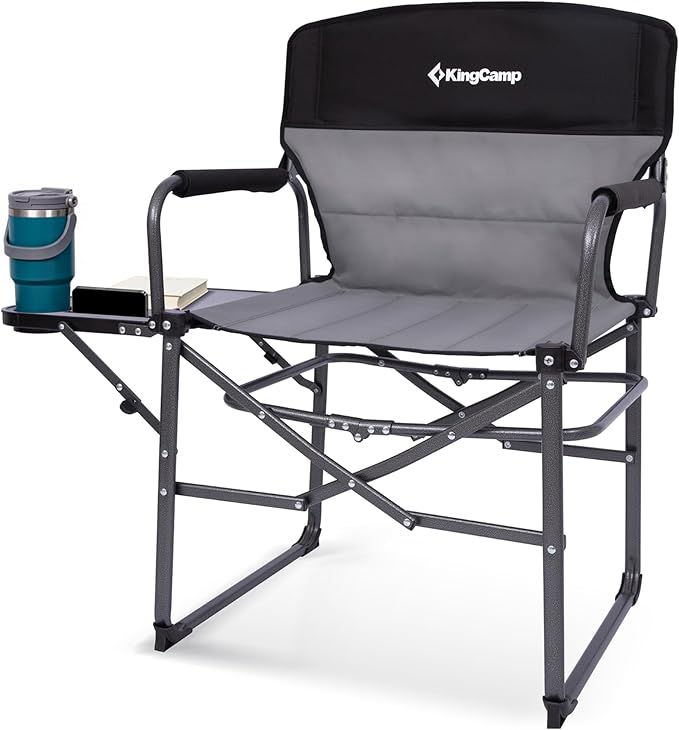 KingCamp Oversized Camping Directors Chair with Side Table Compact Design Heavy Duty 440lbs Folding Portable Padded Camp Chairs with Extra Wide Seat &amp Anti-Sag Fabric for Outdoor Fishing Sports
