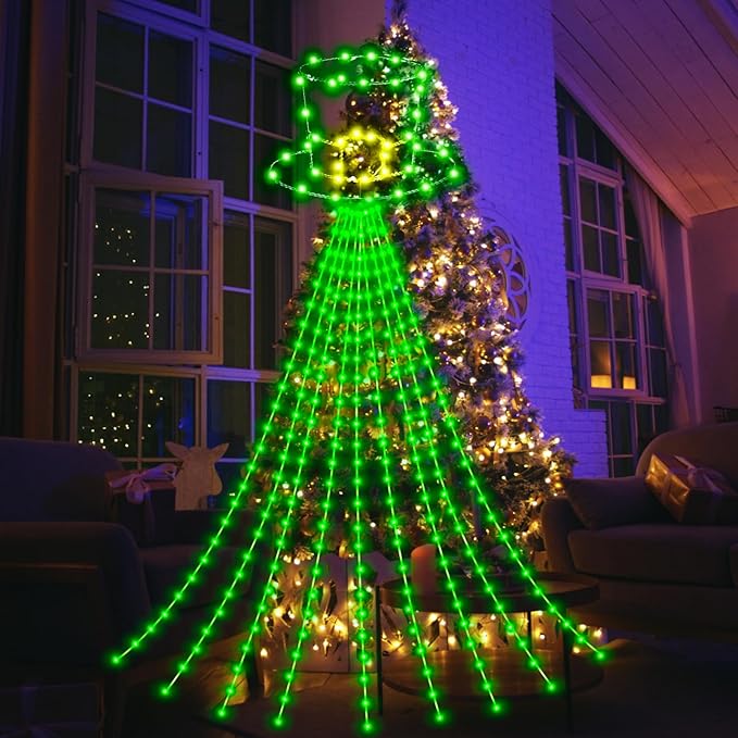 12 ft St Patrick's Day Waterfall String Lights with 320 LED Leprechaun Hat String Lights with 8 Modes Lighted St Patrick's Day Outdoor Decoration for Tree Garden Yard Ireland Party