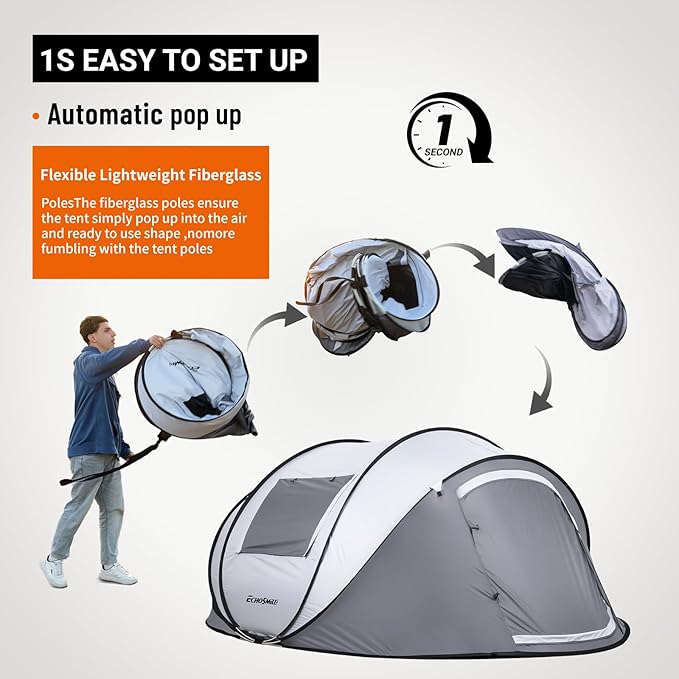 EchoSmile Instant Pop Up Camping Tent 2/4/6 Person Easy Setup Tent Water Resistant Dome Portable with Carry Bag