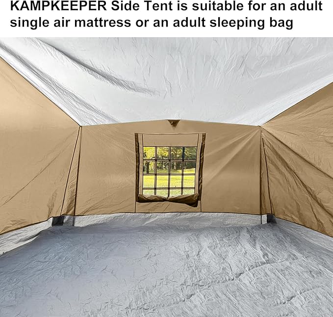 KAMPKEEPER Side TentCamping Tent for 10' x 10' Pop Up Canopy Easy Set Up GazeboCompatible with 10' Wide Canopy Tents (Khaki)