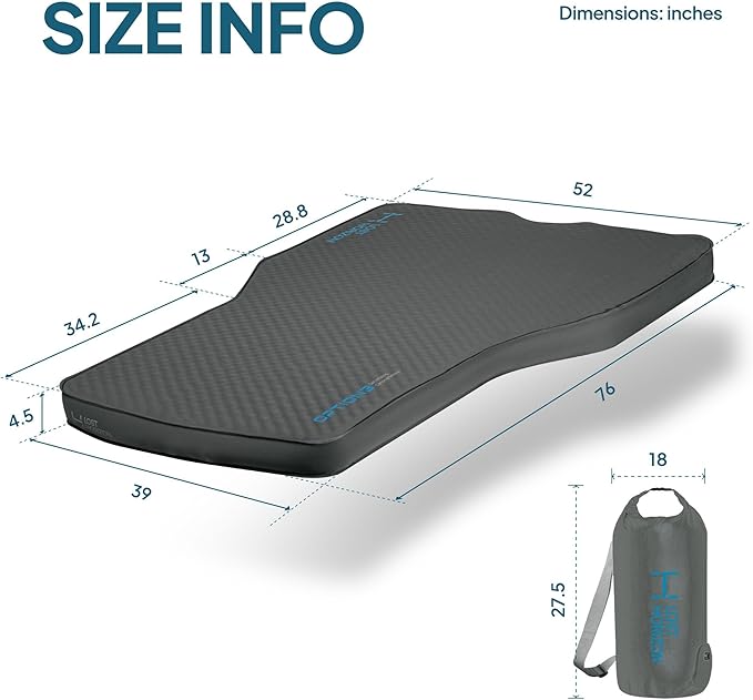 LOSTHORIZON Camping Air Mattress with Foam Self Inflating Sleeping Pad with Air Pump 4.5 Thick R-Value 13 for RAV4