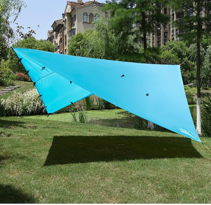 Gold Armour Rainfly Tarp Hammock Premium 14.7ft/12ft/10ft/8ft Rain Fly Cover Waterproof Ultralight Camping Shelter Canopy Survival Equipment Gear Camping Tent Accessories (Sky Blue 14.7ft x 12ft)