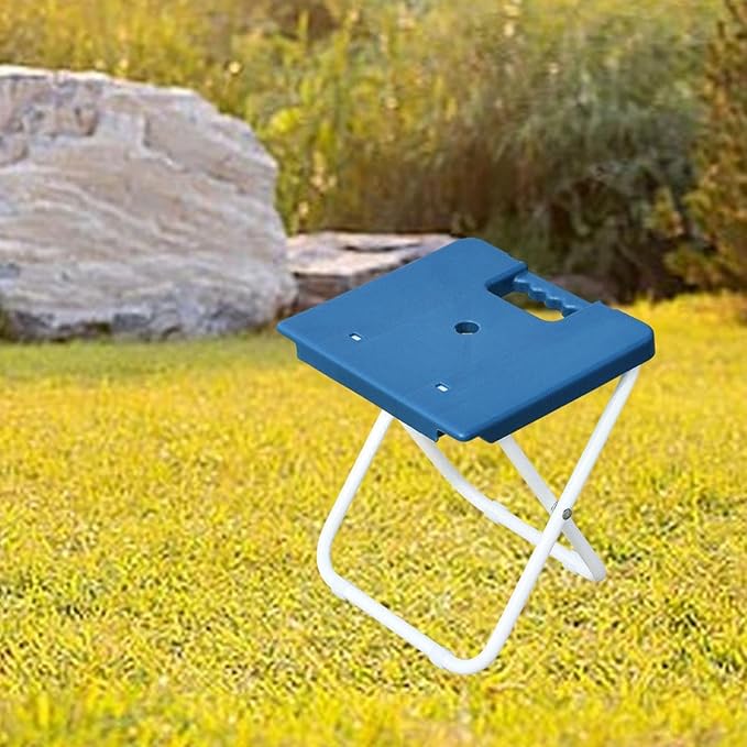 Foldable Stool Fishing Chair Multifunctional Easy to Carry Outdoor Portable Seat Train Seating Stool for Balcony Traveling Blue