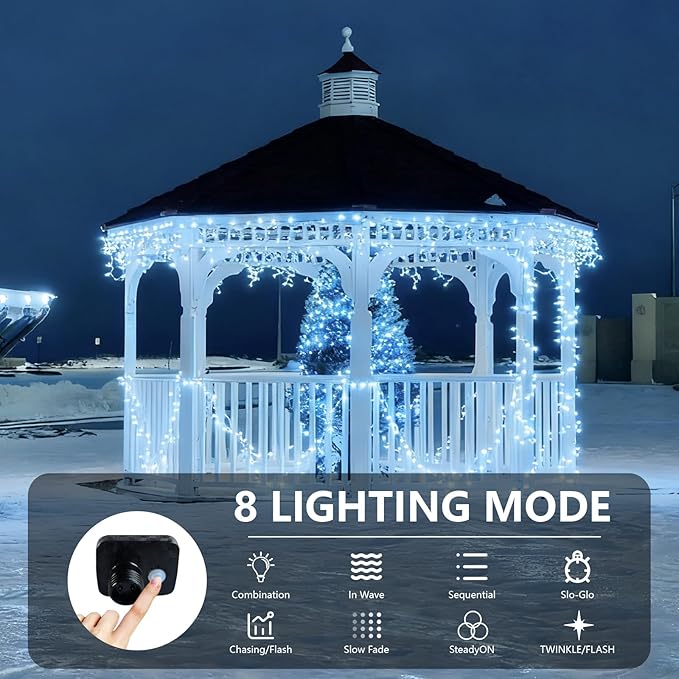 Outdoor Fairy Lights Waterproof Plug in String Lights F8 Upgraded with 8 Modes Timer 98Ft 200 Twinkle LED Outdoor &amp Indoor Decor for Garden/Patio/Yard/Wedding/Holiday Party