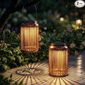 Solar Lanterns Outdoor Waterproof 2 Pack Hanging Rattan Solar Lights with Hummingbird Projection Garden Decor for Yard Patio Porch Gifts for Women Mom Grandma