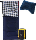 REDCAMP Cotton Flannel Sleeping Bag for Camping 41F/5C Cold Weather Warm and Comfortable Envelope Blue 4lbs(75x33)+Memory Foam Camping Pillow for Sleeping Lightweight and Compressible