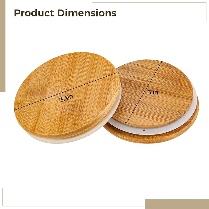 Generic Natural Wood Caps For Tea Coffee Mug Covers 6 Pcs Mason Jar Lids 3.4-Inch Wide Mouth Wooden Jar Covers With Silicone Seal Airtight Storage Lids For 32/4/8/64/16 Oz Jars
