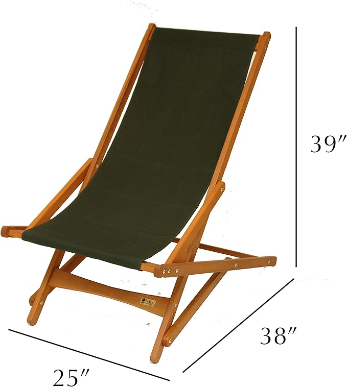 BYER OF MAINE Pangean Glider Chair – Folding Wood &amp Canvas Chair – Portable Outdoor Chair for Porch Patio or Beach in Forest Green