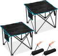 FUNDANGO Oversized Camping Stool for adults 2 Pack Thick Padded 18.1 Inch Folding Ottoman Foot Rest 440 Lbs Heavy Duty Outdoor Camp Chairs with Anti-Slip Foots &amp Carry Bag for Fishing Travel (Bl