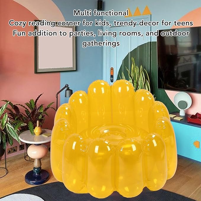2Pcs Inflatable Chair Set Transparent Candy Color Inflatable Couch Sofa Adult 29.5 x 22in Portable Outdoor Blow Up Couch Seat for Camping Beach Balcony Pool Lawn (Yellow)
