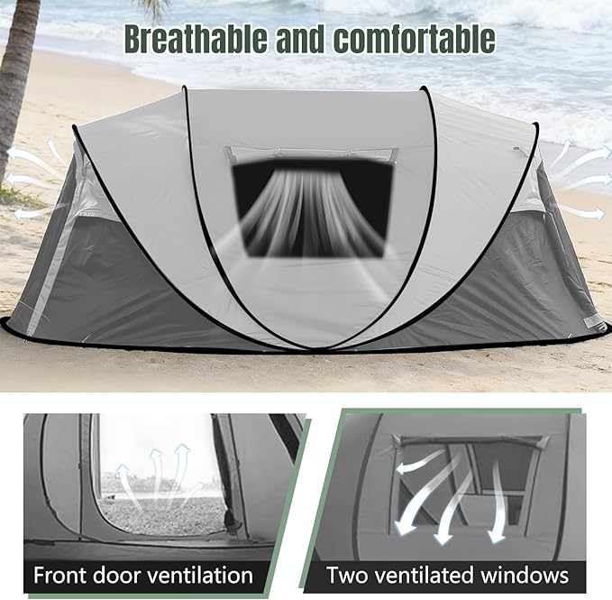 Instant Pop Up Camping Tent 4-6 Person TentsAutomatic Set Up Tent in 3 SecondsWaterproof Sunshade Family TentPortable Lightweight Dome Tent for Outdoor CampingHikingTravel &amp Beach