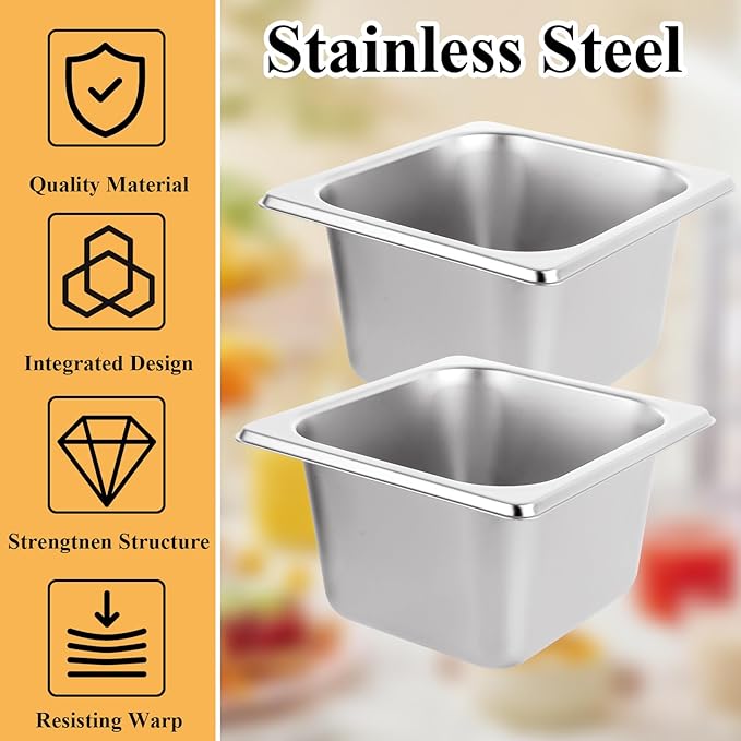 LANIAKEA 6PCS Hotel Pans Stainless Steel Steam Table Pan Restaurant Supplies 1/6 Size x 4 inch Deep Stainless Steam Table Pans Hotel Pan Trays for Food Party Catering Supplies