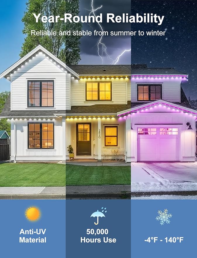 Nexillumi 400ft Permanent Outdoor Lights for House 2025 New Smart RGB Christmas Lights Outdoor with APP Remote Control IP67 Waterproof Eternity Eaves Lighting for Christmas Decorations